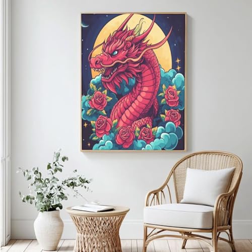 Drachen-Malen-nach-Zahlen-Set für Erwachsene, Malen nach Zahlen Mond, Acrylfarbe nach Zahlen für Erwachsene/Anfänger, Ölgemälde, Basteln für Heimdekoration, 100 x 150 cm, ohne Rahmen) MK467 von Yyafeenng