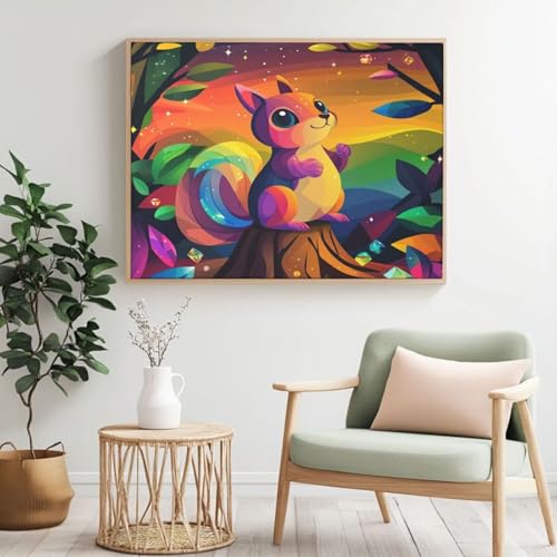 Eichhörnchen Malen nach Zahlen Kit für Erwachsene, DIY Malen nach Zahlen Tier, Acryl Farbe nach Zahlen für Anfänger, Ölgemälde, Handwerk für Heimdekoration, Wanddekoration – (150 x 100 cm, ohne Rahmen von Yyafeenng