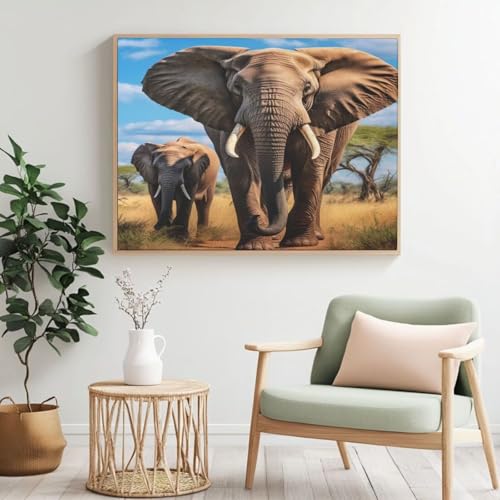 Elefanten-Malen-nach-Zahlen-Set für Erwachsene, DIY Malen nach Zahlen Tier, Acrylfarbe nach Zahlen für Anfänger, Ölgemälde, Basteln für Heimdekoration, Wanddekoration – (40 x 30 cm, ohne Rahmen) MK266 von Yyafeenng