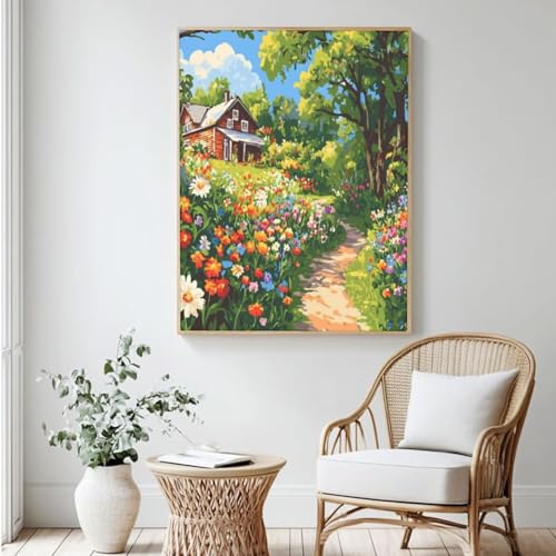 Farmhouse Malen nach Zahlen-Set für Erwachsene, Malen nach Zahlen, Wald, Acrylfarbe nach Zahlen für Anfänger, Ölgemälde, Basteln für Heimdekoration, Wanddekoration – (100 x 150 cm, ohne Rahmen) MK380 von Yyafeenng