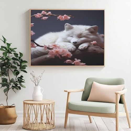 Fox Malen nach Zahlen für Erwachsene, DIY Malen nach Zahlen Pfirsichblüte, Acryl Farbe nach Zahlen für Anfänger, Ölgemälde Handwerk für Heimdekoration, 80 x 60 cm, ohne Rahmen) MK276 von Yyafeenng