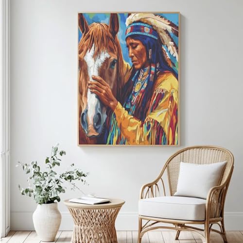 Indisches Malen-nach-Zahlen-Set für Erwachsene, DIY Malen nach Zahlen Pferd, Acrylfarbe nach Zahlen für Erwachsene/Anfänger, Ölgemälde, Basteln für Heimdekoration, 40 x 50 cm, ohne Rahmen) MK333 von Yyafeenng