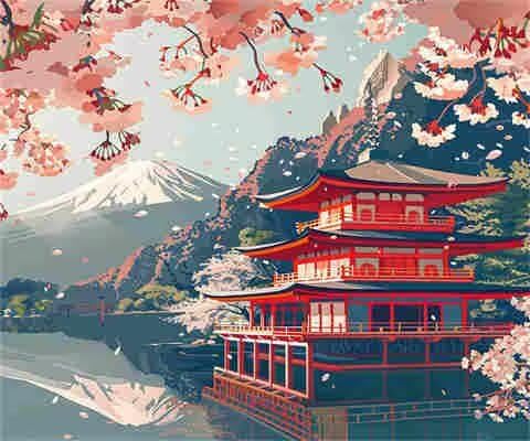 Japanisches Malen-nach-Zahlen-Set für Erwachsene, DIY Malen nach Zahlen, Architektur, Acrylfarbe nach Zahlen für Anfänger, Ölgemälde, Basteln für Heimdekoration, 80 x 60 cm, ohne Rahmen) MK222 von Yyafeenng