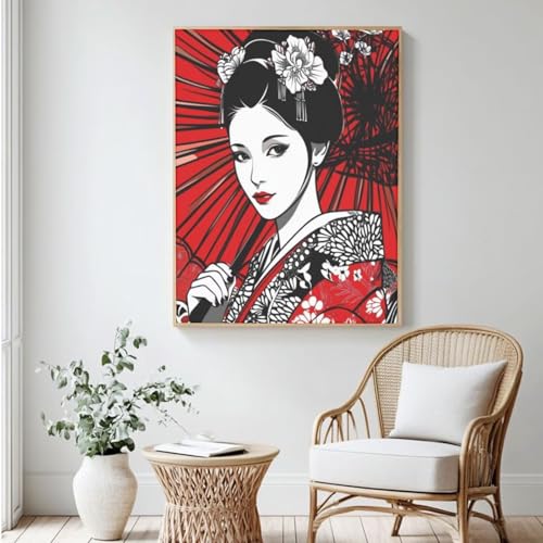 Japanisches Malen-nach-Zahlen-Set für Erwachsene, DIY Malen nach Zahlen Frau, Acrylfarbe nach Zahlen für Erwachsene/Anfänger, Ölgemälde Handwerk für Heimdekoration, 40 x 50 cm, ohne Rahmen) MK460 von Yyafeenng