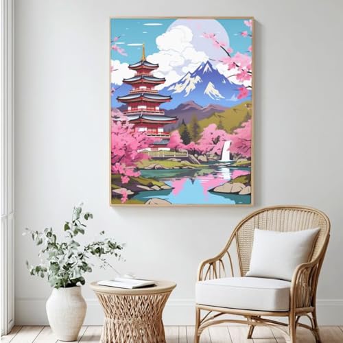 Japanisches Malen-nach-Zahlen-Set für Erwachsene, DIY Malen nach Zahlen Landschaft, Acrylfarbe nach Zahlen für Anfänger, Ölgemälde, Basteln für Heimdekoration, Wanddekoration – (40 x 50 cm, ohne Japanisches Malen-nach-Zahlen-Set für Erwachsene, DIY Malen nach Zahlen Landschaft, Acrylfarbe nach Zahlen für Anfänger, Ölgemälde, Basteln für Heimdekoration, Wanddekoration – (40 x 50 cm, ohne von Yyafeenng