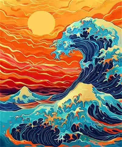 Japanisches Malen-nach-Zahlen-Set für Erwachsene, DIY Malen nach Zahlen Welle, Acrylfarbe nach Zahlen für Erwachsene/Anfänger, Ölgemälde, Basteln für Heimdekoration, 30 x 40 cm, ohne Rahmen) MK126 von Yyafeenng