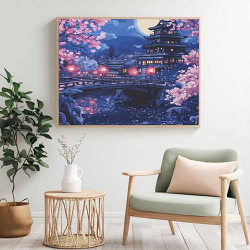Japanisches Malen-nach-Zahlen-Set für Erwachsene, DIY Malen nach Zahlen im Querformat, Acrylfarbe nach Zahlen für Anfänger, Ölgemälde, Basteln für Zuhause, Wanddekoration – (120 x 90 cm, ohne Rahmen von Yyafeenng