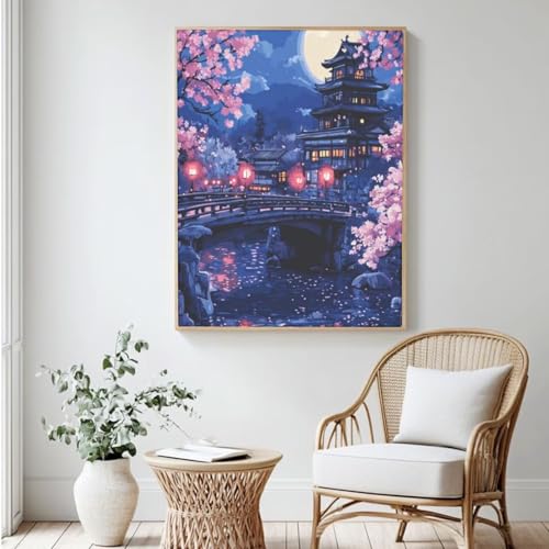 Japanisches Malen-nach-Zahlen-Set für Erwachsene, Malen nach Zahlen im Querformat, Acrylfarbe nach Zahlen für Anfänger, Ölgemälde, Basteln für Heimdekoration, 30 x 40 cm, ohne Rahmen) MK385 von Yyafeenng