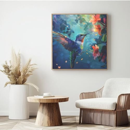 Kolibri-Malen-nach-Zahlen-Set für Erwachsene, Malen nach Zahlen, Blume, Acryl Malen nach Zahlen für Anfänger, Ölgemälde, Basteln für Heimdekoration, 35 x 35 cm, mit gerahmtem Rahmen) von Yyafeenng