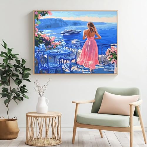 Landschafts-Malen-nach-Zahlen-Set für Erwachsene, DIY Malen nach Zahlen Frau, Acrylfarbe nach Zahlen für Anfänger, Ölgemälde, Basteln für Heimdekoration, Wanddekoration – (120 x 90 cm, ohne Rahmen von Yyafeenng