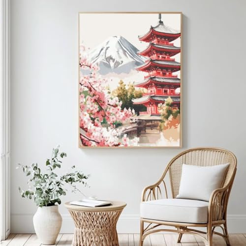 Landschafts-Malen-nach-Zahlen-Set für Erwachsene, Malen nach Zahlen Japan, Acrylfarbe nach Zahlen für Anfänger, Ölgemälde, Basteln für Heimdekoration, 30 x 40 cm, ohne Rahmen) MK443 von Yyafeenng
