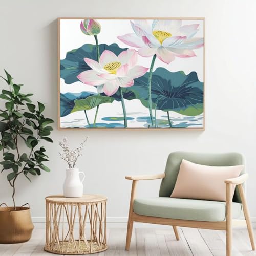 Lotus MK413 Malen nach Zahlen für Erwachsene, Malen nach Zahlen, Blume, Acryl, Farbe nach Zahlen für Erwachsene/Anfänger, Ölgemälde, Basteln für Heimdekoration, 80 x 60 cm, ohne Rahmen) von Yyafeenng