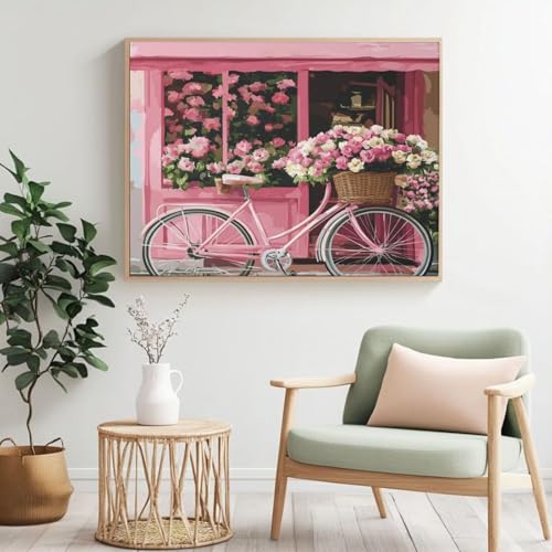 MK411 Fahrrad-Malen-nach-Zahlen-Set für Erwachsene, Malen nach Zahlen, Blume, Acryl, Farbe nach Zahlen für Anfänger, Ölgemälde, Basteln für Heimdekoration, 120 x 90 cm, ohne Rahmen) von Yyafeenng