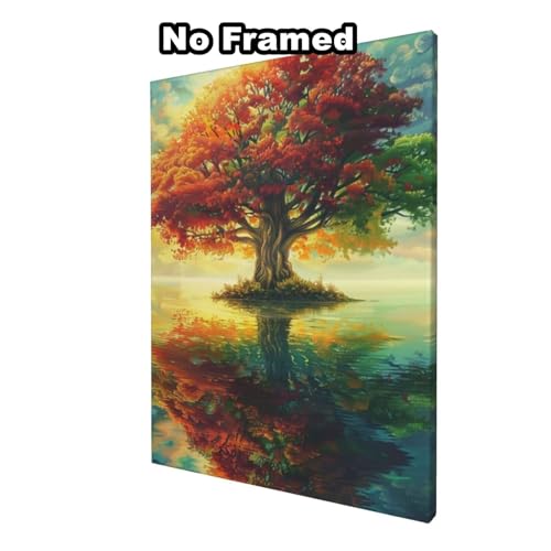 Malen Nach Zahlen Baum des Lebens, DIY Ölgemälde Malen Nach Zahlen Erwachsene See, Painting by Numbers Adult/Anfänger mit 6 Pinseln und Acrylfarben, für Haus Wand Deko - (70x90 cm, Ohne Rahmen) MK146 von Yyafeenng