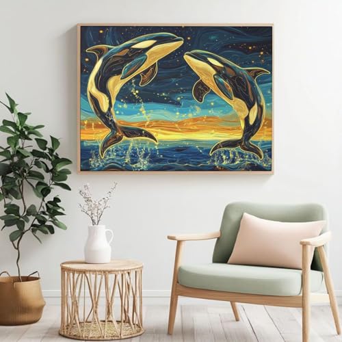 Malen nach Zahlen, Malen-nach-Zahlen-Set für Erwachsene, Delfin, Killerwal, Malen nach Zahlen für Anfänger, Acryl-Peinture a Numero, DIY-Ölgemälde, Kunst-Bastelsets für Wanddekoration – (100 x 80 cm Malen nach Zahlen, Malen-nach-Zahlen-Set für Erwachsene, Delfin, Killerwal, Malen nach Zahlen für Anfänger, Acryl-Peinture a Numero, DIY-Ölgemälde, Kunst-Bastelsets für Wanddekoration – (100 x 80 cm von Yyafeenng
