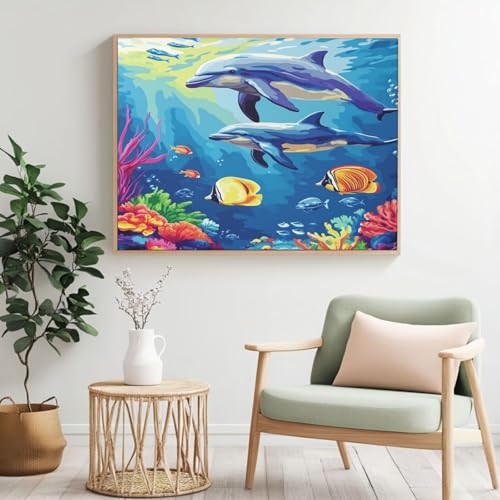 Malen nach Zahlen, Malen-nach-Zahlen-Set für Erwachsene, Delfin, Unterwasserwelt, Malen nach Zahlen für Anfänger, Acryl-Peinture a Numero, DIY-Ölgemälde, Kunst-Bastelsets für Wanddekoration, 100 x 80 Malen nach Zahlen, Malen-nach-Zahlen-Set für Erwachsene, Delfin, Unterwasserwelt, Malen nach Zahlen für Anfänger, Acryl-Peinture a Numero, DIY-Ölgemälde, Kunst-Bastelsets für Wanddekoration, 100 x 80 von Yyafeenng