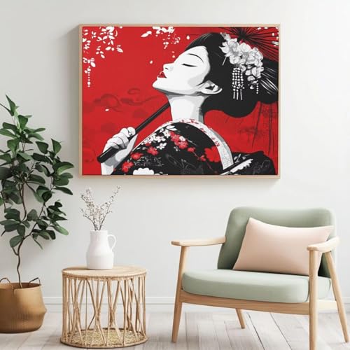 Malen nach Zahlen Erwachsene Kit Japan, Frau Malen nach Zahlen für Anfänger, Acryl Peinture a Numero mit 6 Pinseln, DIY Ölgemälde Kunst Handwerk für Wanddekoration – (70 x 50 cm, rahmenlos) MK336 von Yyafeenng