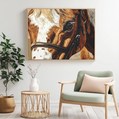Malen nach Zahlen Erwachsenen-Set, Pferd, Malen nach Zahlen für Anfänger, Acryl Peinture a Numero mit 6 Pinseln, DIY-Ölgemälde Kunsthandwerk für Wanddekoration – (100 x 70 cm, rahmenlos) MK318 von Yyafeenng