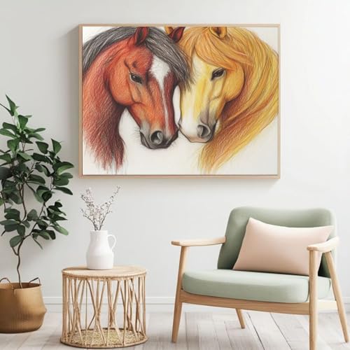 Malen nach Zahlen Erwachsenen-Set, Pferd, Paar, Malen nach Zahlen für Anfänger, Acryl Peinture a Numero mit 6 Pinseln, DIY-Ölgemälde Kunsthandwerk für Wanddekoration – (90 x 70 cm, rahmenlos) MK303 von Yyafeenng