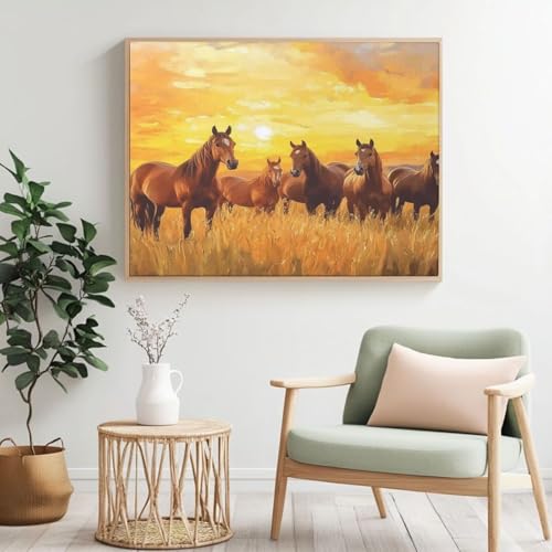 Malen nach Zahlen Erwachsenen-Set, Pferd, Wiese, Malen nach Zahlen für Anfänger, Acryl-Peinture a Numero mit 6 Pinseln, DIY-Ölgemälde, Kunsthandwerk für Wanddekoration – (100 x 70 cm, rahmenlos) MK297 von Yyafeenng