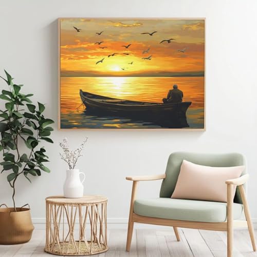 Malen nach Zahlen Erwachsenen-Set, Sonnenuntergang, Schiff, Malen nach Zahlen für Anfänger, Acryl-Peinture a Numero mit 6 Pinseln, DIY-Ölgemälde, Kunsthandwerk für Wanddekoration – (100 x 80 cm Malen nach Zahlen Erwachsenen-Set, Sonnenuntergang, Schiff, Malen nach Zahlen für Anfänger, Acryl-Peinture a Numero mit 6 Pinseln, DIY-Ölgemälde, Kunsthandwerk für Wanddekoration – (100 x 80 cm von Yyafeenng