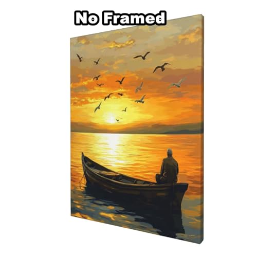Malen nach Zahlen Erwachsenen-Set, Sonnenuntergang, Schiff, Malen nach Zahlen für Anfänger, Acryl Peinture a Numero mit 6 Pinseln, DIY-Ölgemälde Kunsthandwerk für Wanddekoration – (70 x 90 cm von Yyafeenng