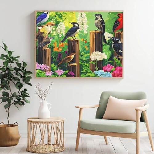 Malen nach Zahlen Erwachsenen-Set, Vogel, Blume, Malen nach Zahlen für Anfänger, Acryl Peinture a Numero mit 6 Pinseln, DIY-Ölgemälde Kunsthandwerk für Wanddekoration – (100 x 80 cm, rahmenlos) MK319 von Yyafeenng