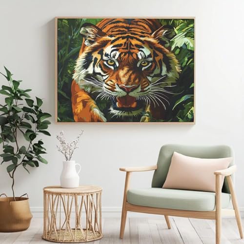 Malen nach Zahlen Erwachsenen-Set, Wald, Tiger, Malen nach Zahlen für Anfänger, Acryl Peinture a Numero mit 6 Pinseln, DIY-Ölgemälde Kunsthandwerk für Wanddekoration – (120 x 90 cm, rahmenlos) MK395 von Yyafeenng