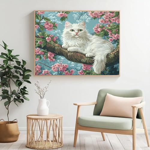 Malen nach Zahlen Erwachsenen-Set Katze, Blumen Malen nach Zahlen für Anfänger, Acryl Peinture a Numero mit 6 Pinseln, DIY Ölgemälde Kunst Handwerk für Wanddekoration - (100 x 70 cm, rahmenlos) MK352 von Yyafeenng