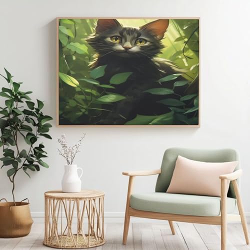 Malen nach Zahlen Erwachsenen-Set Katze, Wald Malen nach Zahlen für Anfänger, Acryl Peinture a Numero mit 6 Pinseln, DIY Ölgemälde Kunst Handwerk für Wanddekoration - (90 x 70 cm, rahmenlos) MK285 von Yyafeenng