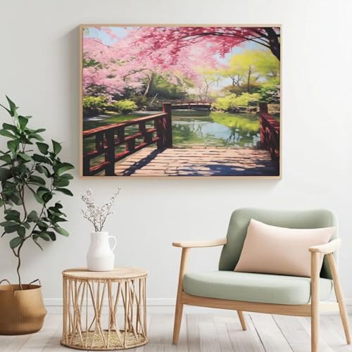 Malen nach Zahlen MK286 Brücke, Fluss Malen nach Zahlen für Anfänger, Acryl Peinture a Numero mit 6 Pinseln, DIY-Ölgemälde Kunsthandwerk für Wanddekoration – (100 x 70 cm, rahmenlos) von Yyafeenng
