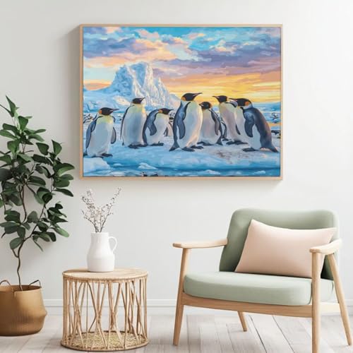 Malen nach Zahlen MK293 Pinguin, arktisches Malen nach Zahlen für Anfänger, Acryl-Peinture a Numero mit 6 Pinseln, DIY-Ölgemälde, Kunsthandwerk für Wanddekoration, 100 x 70 cm, rahmenlos von Yyafeenng