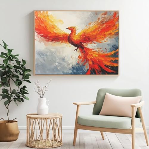 Malen nach Zahlen MK296 Phönix, Vogel Malen nach Zahlen für Anfänger, Acryl Peinture a Numero mit 6 Pinseln, DIY-Ölgemälde Kunsthandwerk für Wanddekoration - (100 x 80 cm, rahmenlos) von Yyafeenng