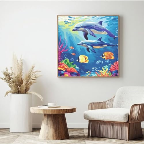 Malen nach Zahlen MK322 Malen-nach-Zahlen-Set für Erwachsene, Delfin, Unterwasserwelt, Malen nach Zahlen für Anfänger, Acryl-Peinture a Numero, DIY-Ölgemälde, Kunsthandwerk Kits für Wanddekoration – von Yyafeenng