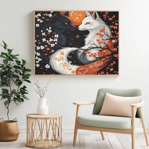 Malen nach Zahlen MK343 Fuchs Blume Malen nach Zahlen für Anfänger, Acryl Peinture a Numero mit 6 Pinseln, DIY Ölgemälde Kunst Handwerk für Wanddekoration - (90 x 70 cm, rahmenlos) von Yyafeenng
