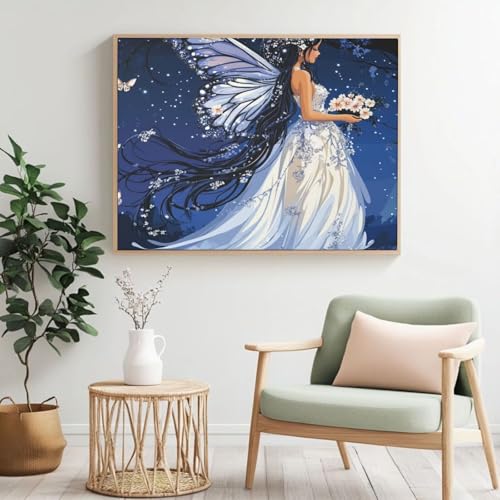 Malen nach Zahlen MK346 Angel, Fee Malen nach Zahlen für Anfänger, Acryl Peinture a Numero mit 6 Pinseln, DIY-Ölgemälde Kunsthandwerk für Wanddekoration – (60 x 40 cm, rahmenlos) von Yyafeenng