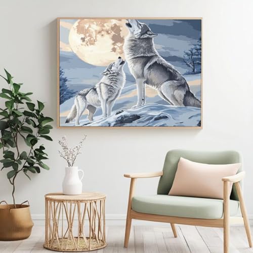 Malen nach Zahlen MK347 Malen-nach-Zahlen-Set für Erwachsene, Motiv: Wolf, Mond, Malen nach Zahlen für Anfänger, Acryl-Peinture a Numero mit 6 Pinseln, DIY-Ölgemälde, Kunst-Bastelsets für Malen nach Zahlen MK347 Malen-nach-Zahlen-Set für Erwachsene, Motiv: Wolf, Mond, Malen nach Zahlen für Anfänger, Acryl-Peinture a Numero mit 6 Pinseln, DIY-Ölgemälde, Kunst-Bastelsets für von Yyafeenng