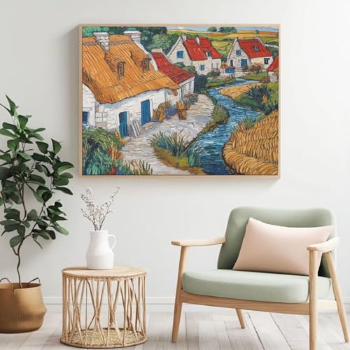 Malen nach Zahlen Malen-nach-Zahlen-Set für Erwachsene, Dorf, Malen nach Zahlen für Anfänger, Acryl Peinture a Numero mit 6 Pinseln, DIY-Ölgemälde Handwerk für Wanddekoration – (90 x 70 cm, rahmenlos Malen nach Zahlen Malen-nach-Zahlen-Set für Erwachsene, Dorf, Malen nach Zahlen für Anfänger, Acryl Peinture a Numero mit 6 Pinseln, DIY-Ölgemälde Handwerk für Wanddekoration – (90 x 70 cm, rahmenlos von Yyafeenng