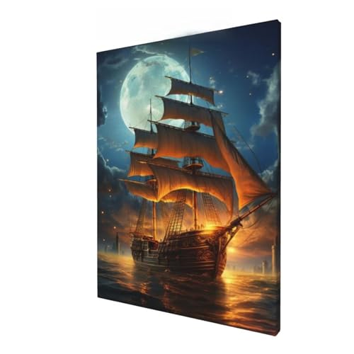 Malen nach Zahlen Schiff, Mond Malen nach Zahlen für Anfänger, Acryl Peinture a Numero mit 6 Pinseln, DIY Ölgemälde Kunst Handwerk für Wanddekoration - (80 x 120 cm, rahmenlos) MK281 von Yyafeenng