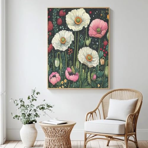 Malen-nach-Zahlen-Set für Erwachsene, DIY Malen nach Zahlen, Mohnblume, Acrylfarbe nach Zahlen für Erwachsene/Anfänger, Ölgemälde, Basteln für Heimdekoration, 30 x 40 cm, ohne Rahmen) MK465 von Yyafeenng