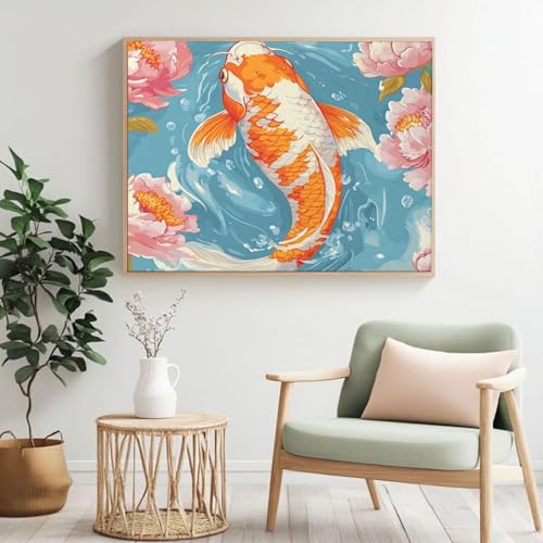 Malen nach Zahlen Set für Erwachsene, Fische, Blumen Malen nach Zahlen für Anfänger, Acryl Peinture a Numero mit 6 Pinseln, DIY-Ölgemälde Kunsthandwerk für Wanddekoration – (90 x 60 cm, rahmenlos Malen nach Zahlen Set für Erwachsene, Fische, Blumen Malen nach Zahlen für Anfänger, Acryl Peinture a Numero mit 6 Pinseln, DIY-Ölgemälde Kunsthandwerk für Wanddekoration – (90 x 60 cm, rahmenlos von Yyafeenng