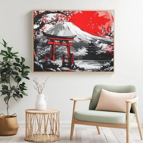 Malen nach Zahlen Set für Erwachsene, Japan, Landschaft Malen nach Zahlen für Anfänger, Acryl Peinture a Numero mit 6 Pinseln, DIY Ölgemälde Handwerk für Wanddekoration - (60 x 40 cm, rahmenlos) MK405 von Yyafeenng