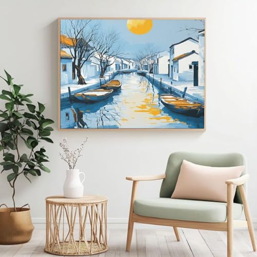 Malen nach Zahlen Set für Erwachsene, Landschaftsmalerei nach Zahlen für Anfänger, Acryl Peinture a Numero mit 6 Pinseln, DIY-Ölgemälde Handwerk für Wanddekoration – (100 x 70 cm, rahmenlos) MK354 von Yyafeenng