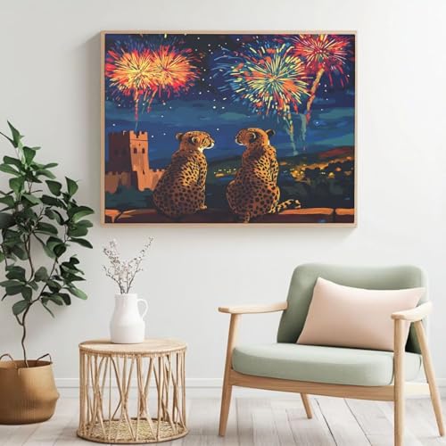 Malen nach Zahlen Set für Erwachsene, Leoparden-Feuerwerk, Malen nach Zahlen für Anfänger, Acryl Peinture a Numero mit 6 Pinseln, DIY-Ölgemälde Handwerk für Wanddekoration – (90 x 70 cm, rahmenlos Malen nach Zahlen Set für Erwachsene, Leoparden-Feuerwerk, Malen nach Zahlen für Anfänger, Acryl Peinture a Numero mit 6 Pinseln, DIY-Ölgemälde Handwerk für Wanddekoration – (90 x 70 cm, rahmenlos von Yyafeenng