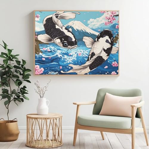 Malen-nach-Zahlen-Set für Erwachsene, Malen nach Zahlen Fisch, Acrylfarbe nach Zahlen für Anfänger, Ölgemälde, Basteln für Heimdekoration, 120 x 80 cm, ohne Rahmen) MK376 von Yyafeenng