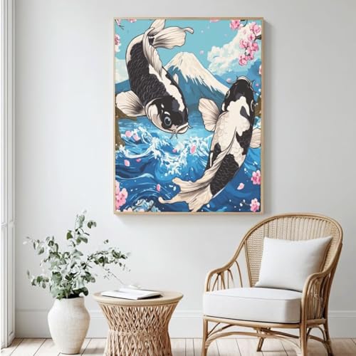 Malen-nach-Zahlen-Set für Erwachsene, Malen-nach-Zahlen-Fisch, Acrylfarbe nach Zahlen für Anfänger, Ölgemälde, Basteln für Heimdekoration, 30 x 40 cm, ohne Rahmen) MK376 von Yyafeenng
