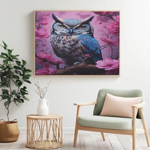 Malen-nach-Zahlen-Set für Erwachsene, Malen-nach-Zahlen-Set mit Blume, Eule, Acryl, Farbe nach Zahlen für Erwachsene/Anfänger, Ölgemälde, Basteln für Heimdekoration, 90 x 70 cm, ohne Rahmen) MK272 von Yyafeenng