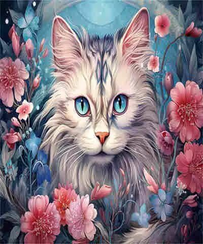 Malen-nach-Zahlen-Set für Erwachsene, Malen-nach-Zahlen-Set mit Blumen, Katze, Acrylfarbe nach Zahlen für Erwachsene/Anfänger, Ölgemälde, Basteln für Heimdekoration, 30 x 40 cm, ohne Rahmen) MK50 von Yyafeenng