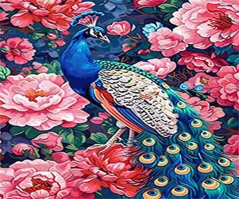 Malen-nach-Zahlen-Set für Erwachsene, Malen-nach-Zahlen-Set mit Pfau, Acryl, Farbe nach Zahlen für Erwachsene/Anfänger, Ölgemälde, Basteln für Heimdekoration, 80 x 60 cm, ohne Rahmen) MK212 von Yyafeenng