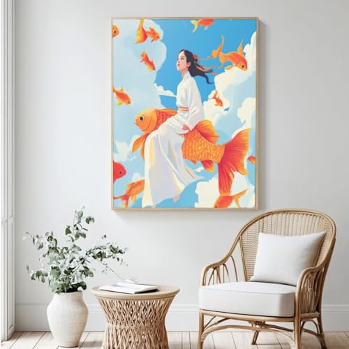 Malen-nach-Zahlen-Set für Erwachsene, Malen nach Zahlen zum Selbermachen, Goldfisch, Acrylfarbe nach Zahlen für Erwachsene/Anfänger, Ölgemälde, Basteln für Zuhause, Wanddekoration, 40 x 50 cm, ohne Malen-nach-Zahlen-Set für Erwachsene, Malen nach Zahlen zum Selbermachen, Goldfisch, Acrylfarbe nach Zahlen für Erwachsene/Anfänger, Ölgemälde, Basteln für Zuhause, Wanddekoration, 40 x 50 cm, ohne von Yyafeenng